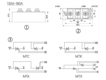 Módulo tiristor 130A-180A MTC MTK MTA MTX