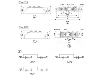 Módulo de diodo rectificador 25A-110A MDC MDA MDK