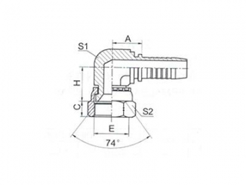 Racor cónico hembra de 74º con codo de 45º JIC, J514, 26791(W)(K)