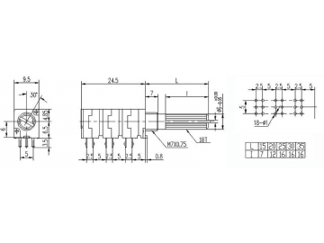 Potenciómetro rotatorio 9mm de eje metal, WH9011A-6-18T