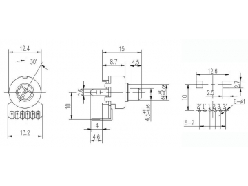 Potenciómetro rotatorio 12mm de eje aislado, WH0122