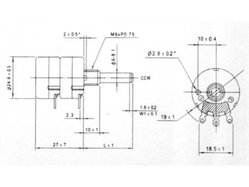 Potenciómetro rotatorio 24mm de eje metal, RV24YG