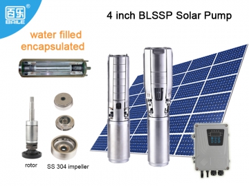 Bomba Solar Sumergible DC de 4 Pulgadas, con Motor Sumergible Encapsulado e                      Impulsor de Acero SS304 BLSSP