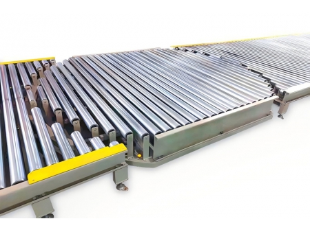 Transportador giratorio de rodillos motorizados