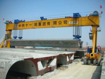 Grúa pórtico sobre neumáticos de caucho para construcción de barcos.