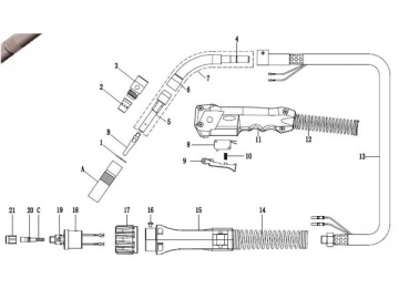 Pistola de soldadura a gas con refrigeración por aire  350A