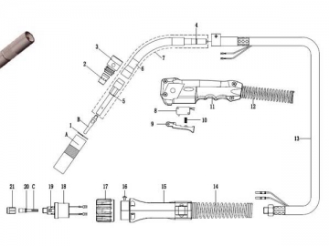 Pistola de soldadura CO2 con refrigeración por aire 500A