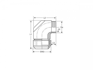 Conector en ángulo recto para manguera