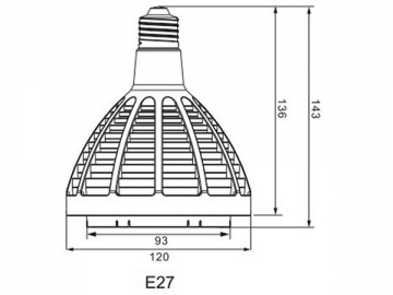 Lámpara LED parabólica E27 de alta potencia