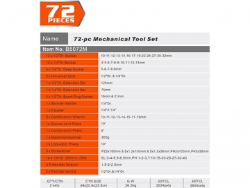 Juego de herramientas mecánicas de 72 unidades