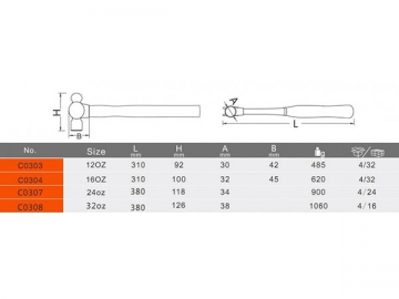 Martillo de bola con mango de madera